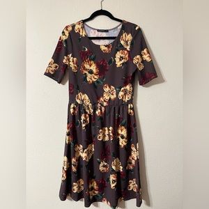 Mikarose Deep Plum Purple Midi Floral Dress With Short Sleeves